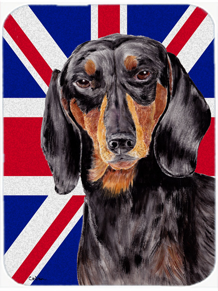 Dachshund With English Union Jack British Flag Glass Cutting Board - Large