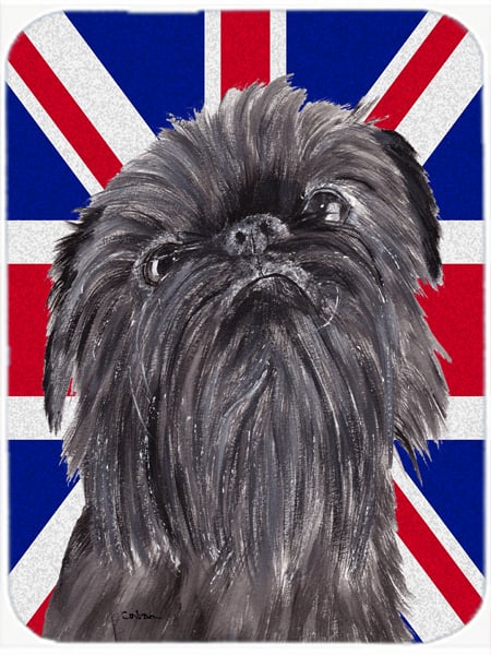 Brussels Griffon With Engish Union Jack British Flag Glass Cutting Board - Large