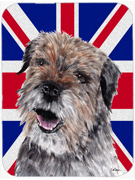 Border Terrier With Engish Union Jack British Flag Glass Cutting Board - Large