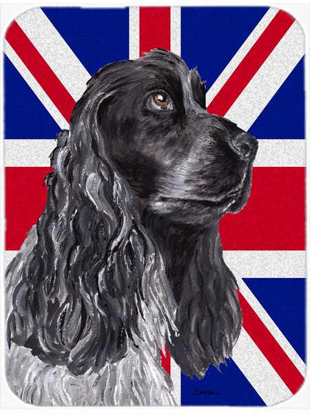 SC9868LCB Black Cocker Spaniel With Engish Union Jack British Flag Glass Cutting Board - Large