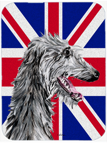 Scottish Deerhound With English Union Jack British Flag Glass Cutting Board - Large
