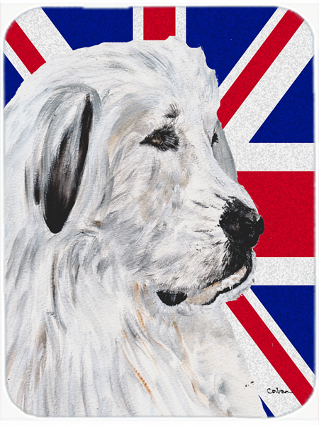 Great Pyrenees With English Union Jack British Flag Glass Cutting Board - Large