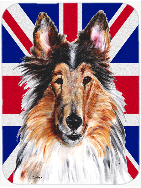 Collie With English Union Jack British Flag Glass Cutting Board - Large