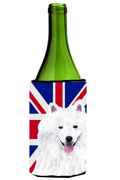 American Eskimo With English Union Jack British Flag Wine bottle sleeve Hugger - 24 Oz.