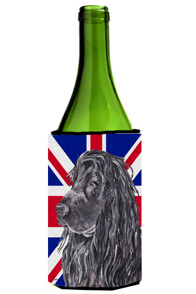 Black Cocker Spaniel With Engish Union Jack British Flag Wine bottle sleeve Hugger - 24 Oz.