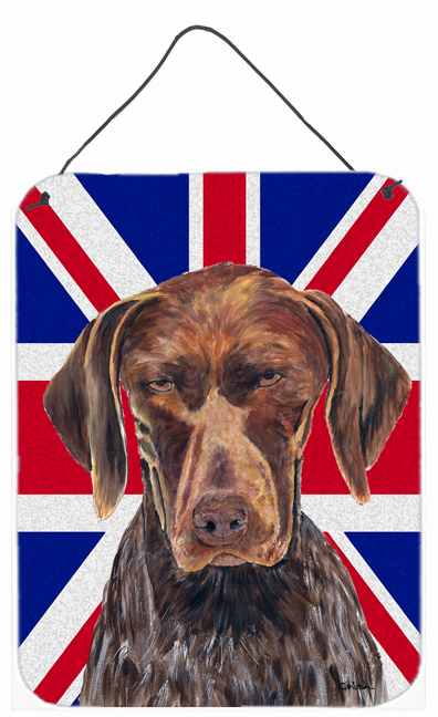 SC9852DS1216 German Shorthaired Pointer With English Union Jack British Flag Aluminium Metal Wall Or Door Hanging Prints