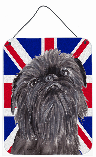 SC9863DS1216 Brussels Griffon With Engish Union Jack British Flag Aluminium Metal Wall Or Door Hanging Prints
