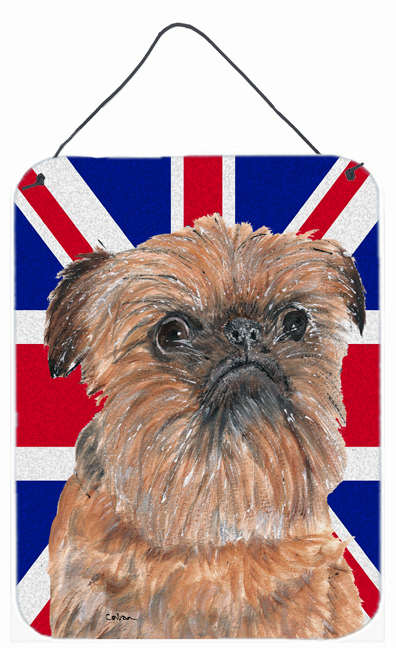 SC9864DS1216 Brussels Griffon With Engish Union Jack British Flag Aluminium Metal Wall Or Door Hanging Prints
