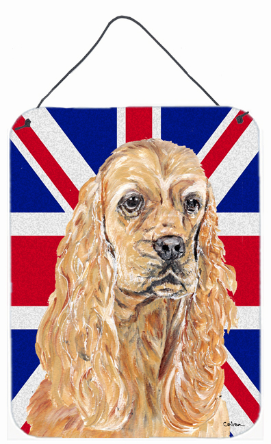 SC9866DS1216 Buff Cocker Spaniel With Engish Union Jack British Flag Aluminium Metal Wall Or Door Hanging Prints