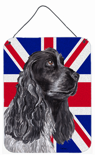 SC9868DS1216 Black Cocker Spaniel With Engish Union Jack British Flag Aluminium Metal Wall Or Door Hanging Prints