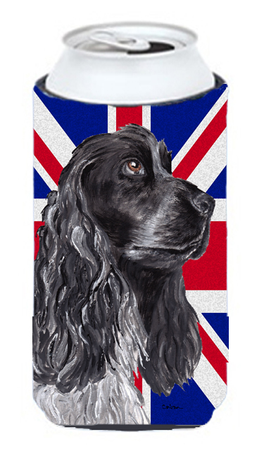 Black Cocker Spaniel With Engish Union Jack British Flag Tall Boy bottle sleeve Hugger - 22 To 24 Oz.