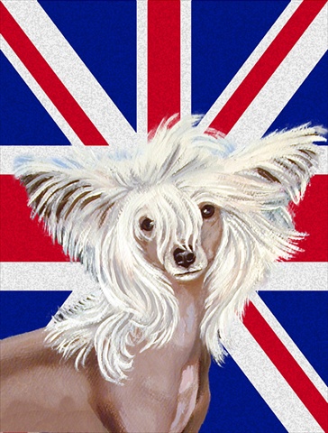 Chinese Crested With English Union Jack British Flag Flag Garden Size
