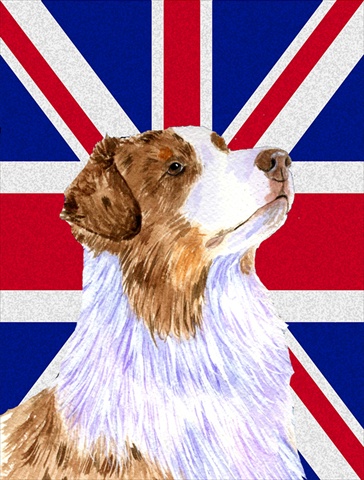 Australian Shepherd With English Union Jack British Flag Flag Canvas House Size