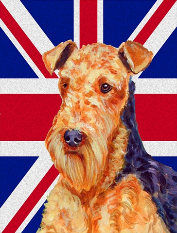Airedale With English Union Jack British Flag Flag Canvas House Size