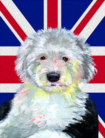 Old English Sheepdog With English Union Jack British Flag Flag Canvas House Size