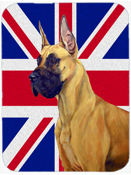 Great Dane With English Union Jack British Flag Glass Cutting Board - Large