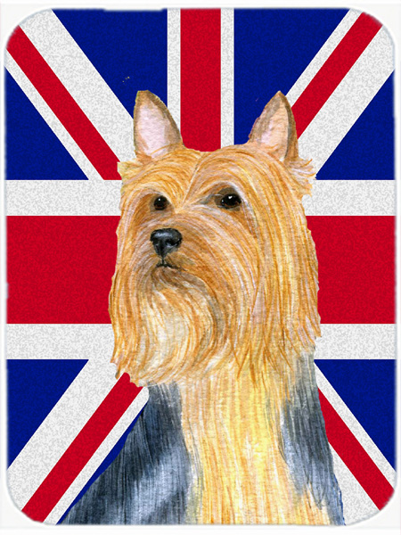 Silky Terrier With English Union Jack British Flag Glass Cutting Board - Large