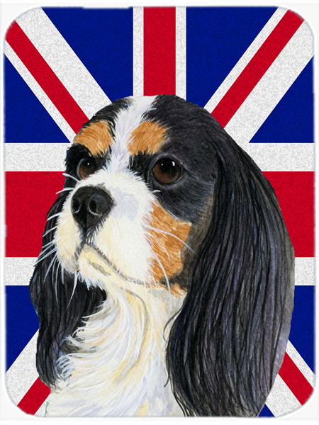 Cavalier Spaniel With English Union Jack British Flag Glass Cutting Board - Large