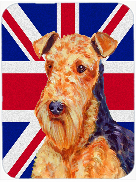 Airedale With English Union Jack British Flag Glass Cutting Board - Large