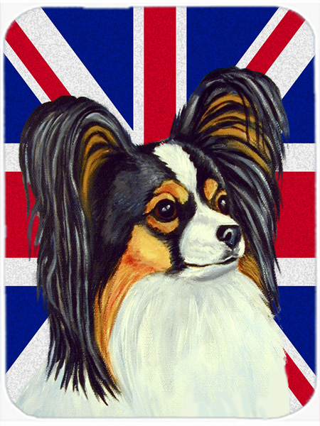 Papillon With English Union Jack British Flag Glass Cutting Board - Large