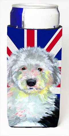 LH9497MUK Old English Sheepdog With English Union Jack British Flag Michelob Ultra bottle sleeves For Slim Cans - 12 Oz.