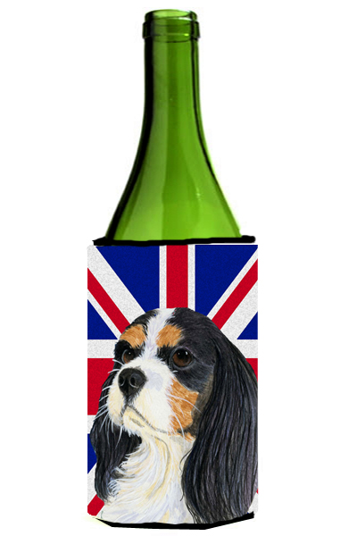 Cavalier Spaniel With English Union Jack British Flag Wine bottle sleeve Hugger - 24 Oz.