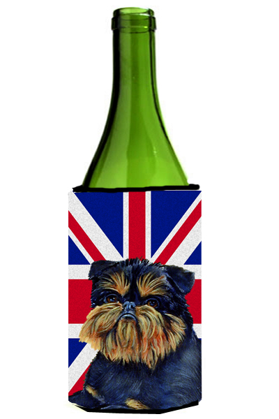 Brussels Griffon With English Union Jack British Flag Wine bottle sleeve Hugger - 24 Oz.