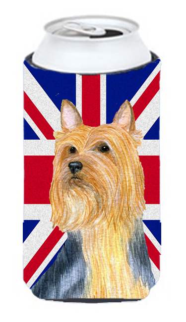 Silky Terrier With English Union Jack British Flag Tall Boy bottle sleeve Hugger - 22 To 24 Oz.