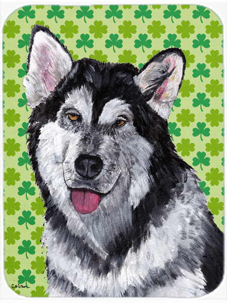 Alaskan Malamute St. Patricks Day Shamrock Glass Cutting Board - Large