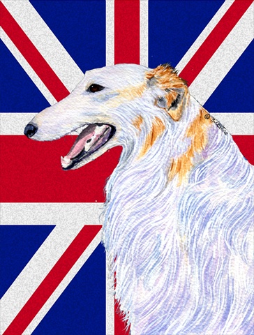 Borzoi With English Union Jack British Flag Flag Garden Size