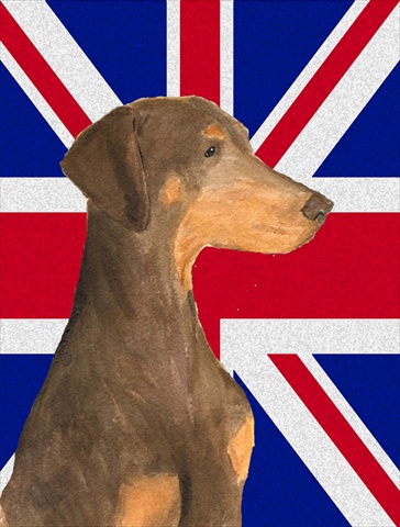 Picture of Carolines Treasures SS4921CHF Doberman Natural Ears With English Union Jack British Flag Flag Canvas House Size