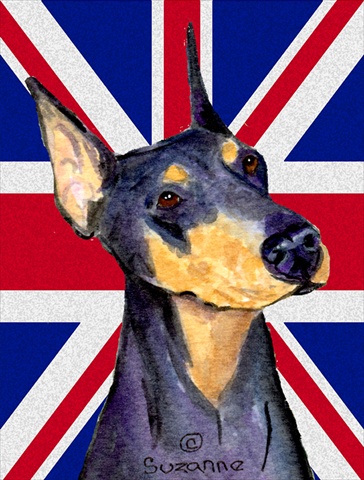 Picture of Carolines Treasures SS4937CHF Doberman With English Union Jack British Flag Flag Canvas House Size