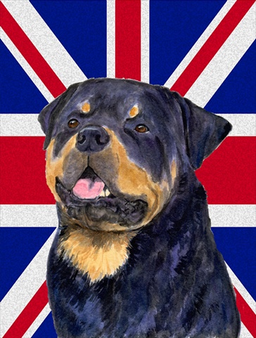 Picture of Carolines Treasures SS4966CHF Rottweiler With English Union Jack British Flag Flag Canvas House Size