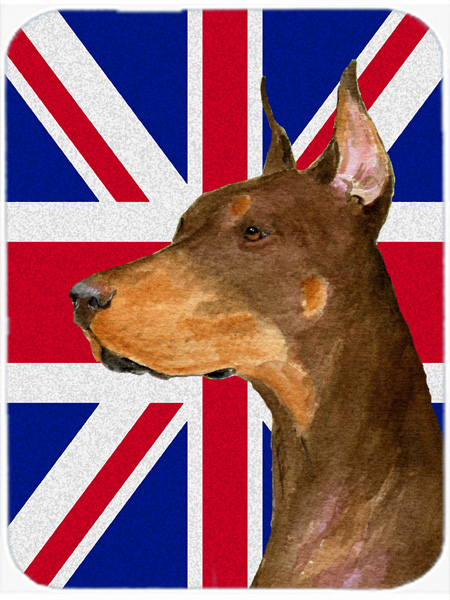 Doberman With English Union Jack British Flag Glass Cutting Board - Large