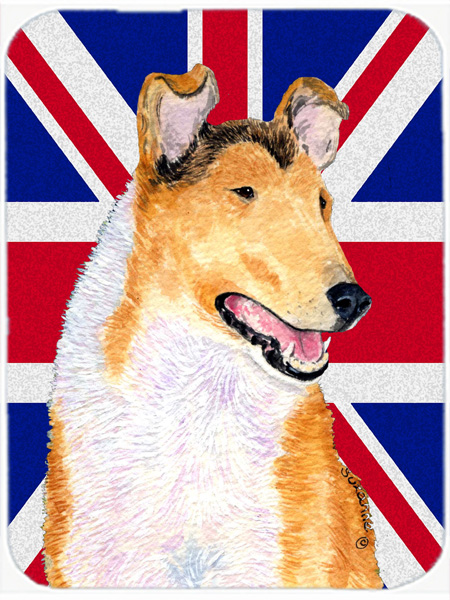 Collie Smooth With English Union Jack British Flag Glass Cutting Board - Large