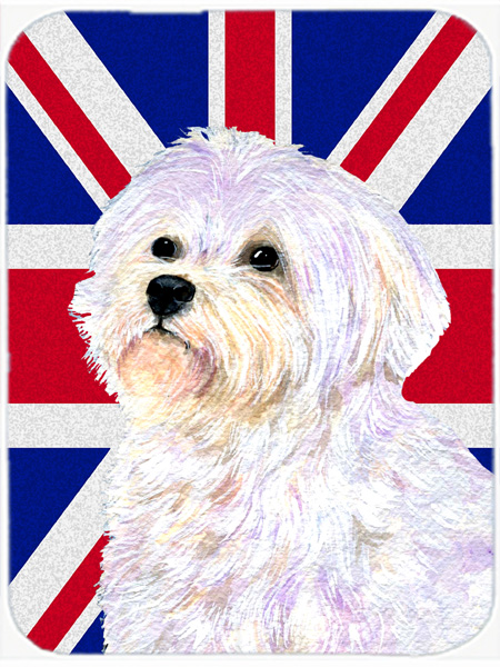 Maltese With English Union Jack British Flag Glass Cutting Board - Large