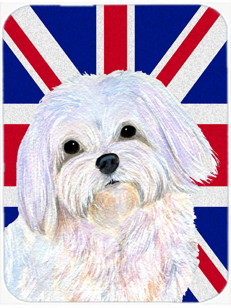 Maltese With English Union Jack British Flag Glass Cutting Board - Large