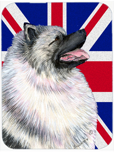 Keeshond With English Union Jack British Flag Glass Cutting Board - Large