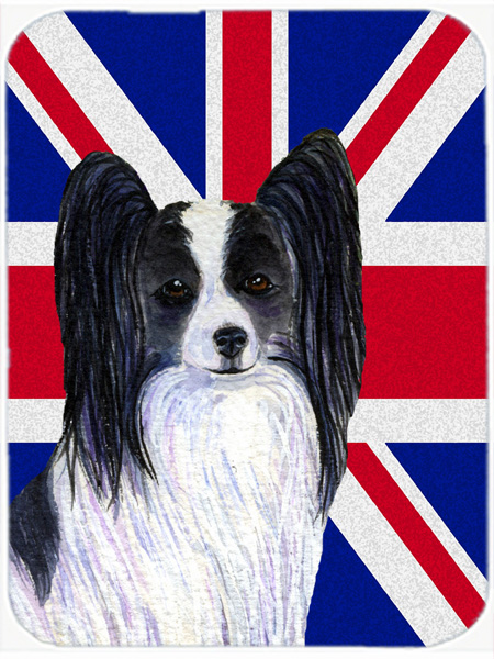 Papillon With English Union Jack British Flag Glass Cutting Board - Large