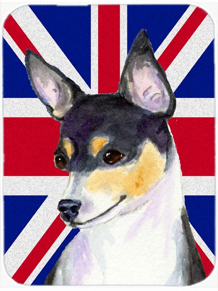 Rat Terrier With English Union Jack British Flag Glass Cutting Board - Large