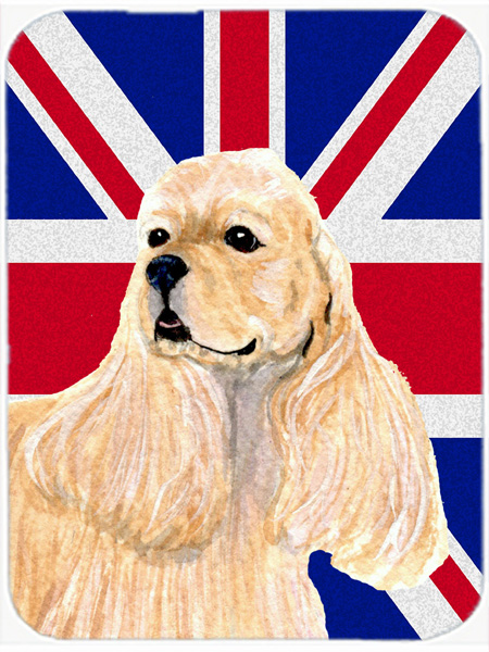 Cocker Spaniel Buff With English Union Jack British Flag Glass Cutting Board - Large