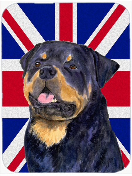Rottweiler With English Union Jack British Flag Glass Cutting Board - Large