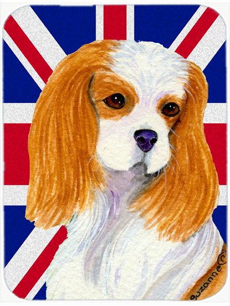 Cavalier Spaniel With English Union Jack British Flag Glass Cutting Board - Large