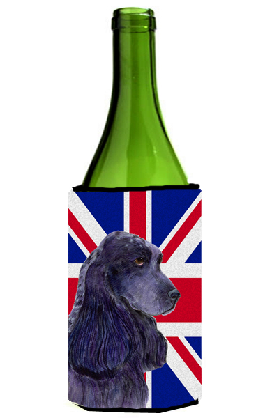 Cocker Spaniel With English Union Jack British Flag Wine bottle sleeve Hugger - 24 Oz.