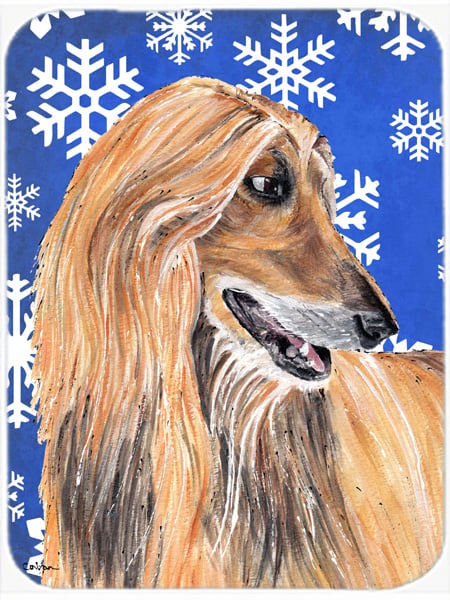 Afghan Hound Winter Snowflakes Holiday Glass Cutting Board - Large