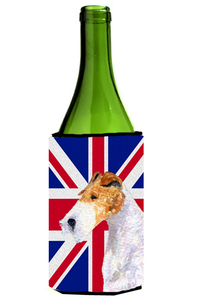 Fox Terrier With English Union Jack British Flag Wine bottle sleeve Hugger - 24 Oz.