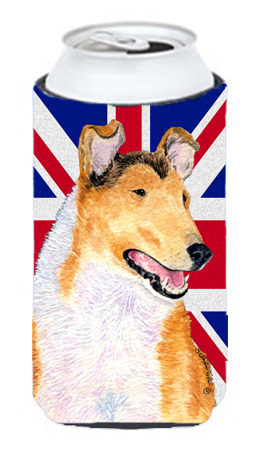 Collie Smooth With English Union Jack British Flag Tall Boy bottle sleeve Hugger - 22 To 24 Oz.