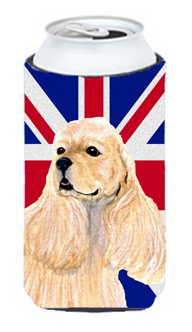 Cocker Spaniel Buff With English Union Jack British Flag Tall Boy bottle sleeve Hugger - 22 To 24 Oz.