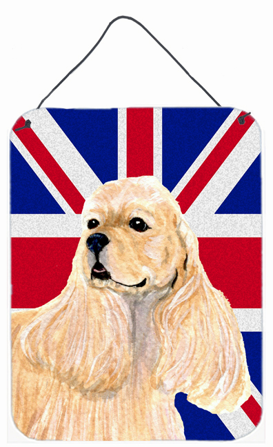 SS4964DS1216 Cocker Spaniel Buff With English Union Jack British Flag Aluminum Metal Wall Or Door Hanging Prints