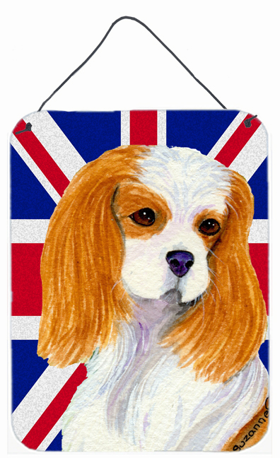 SS4969DS1216 Cavalier Spaniel With English Union Jack British Flag Aluminum Metal Wall Or Door Hanging Prints